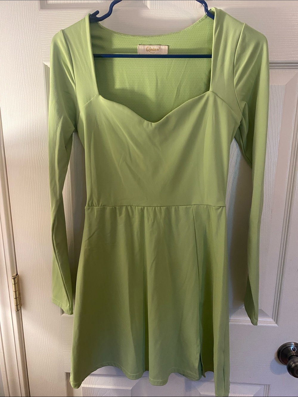 Qupid Pastel Green Long-Sleeve Sweetheart Skater Dress